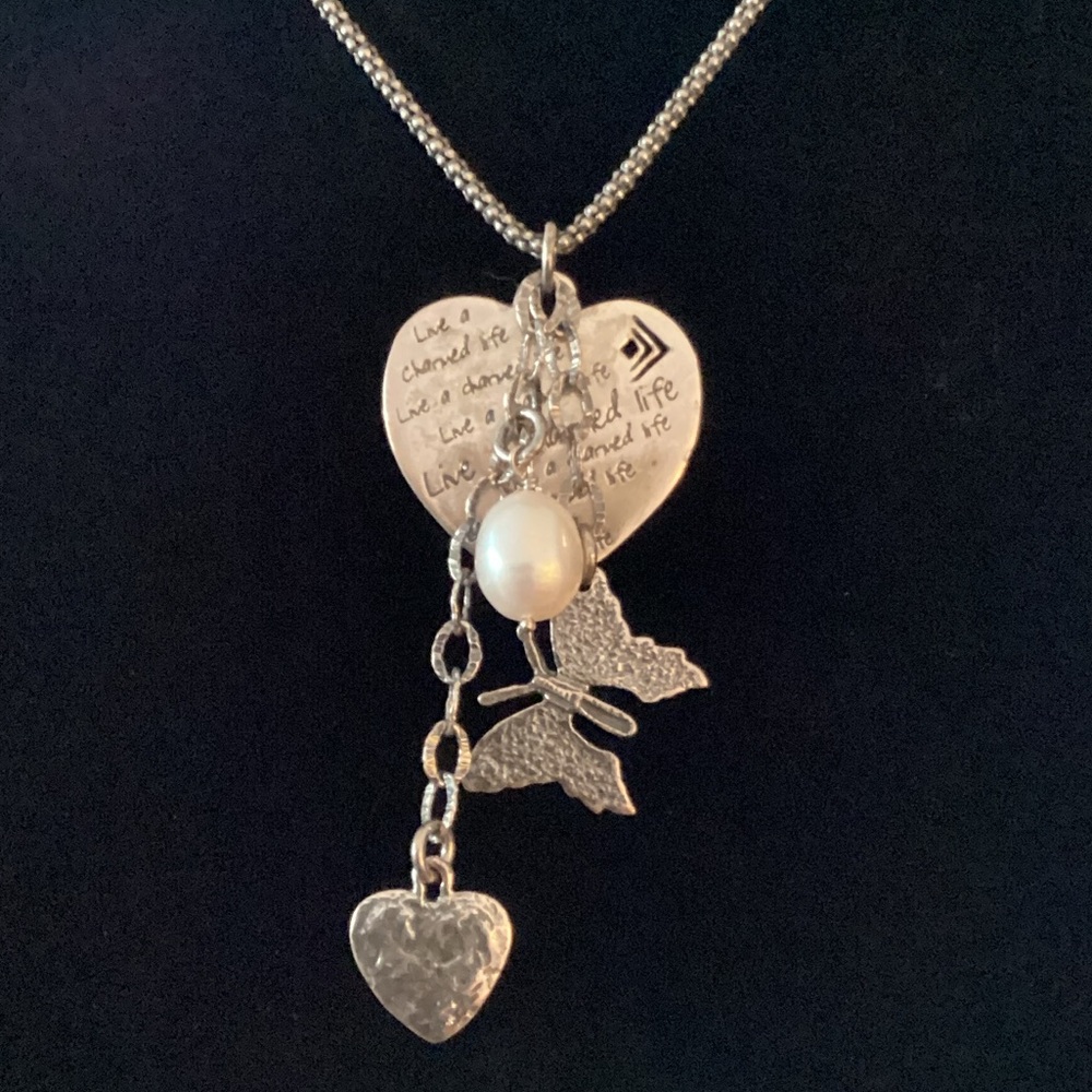 Silpada sterling Live A Charmed Life with multiple pendants and Pearl necklace